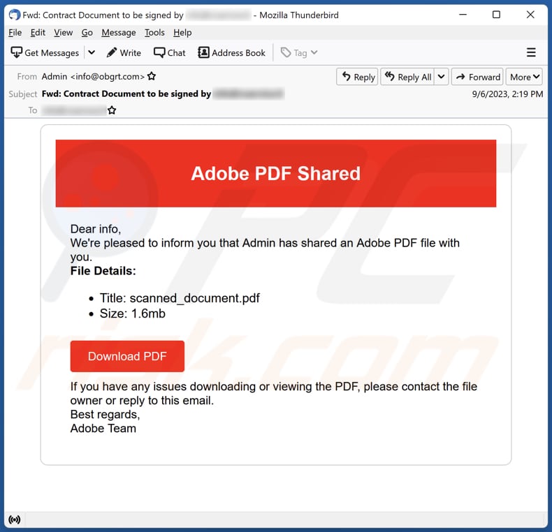 Oszustwo phishingowe Adobe PDF Shared