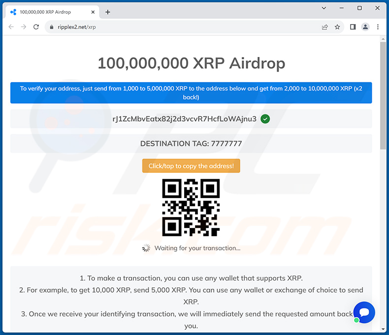 Instrukcje transakcji kryptowalutowej oszustwa POP-UP Brad Garlinghouse Crypto Giveaway