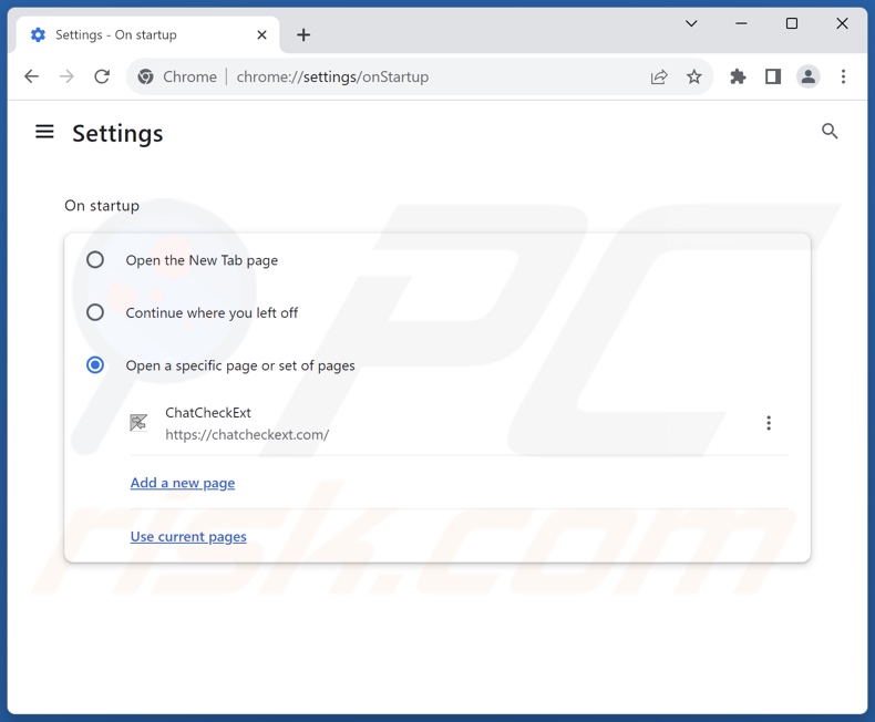 Usuwanie chatcheckext.com ze strony domowej Google Chrome