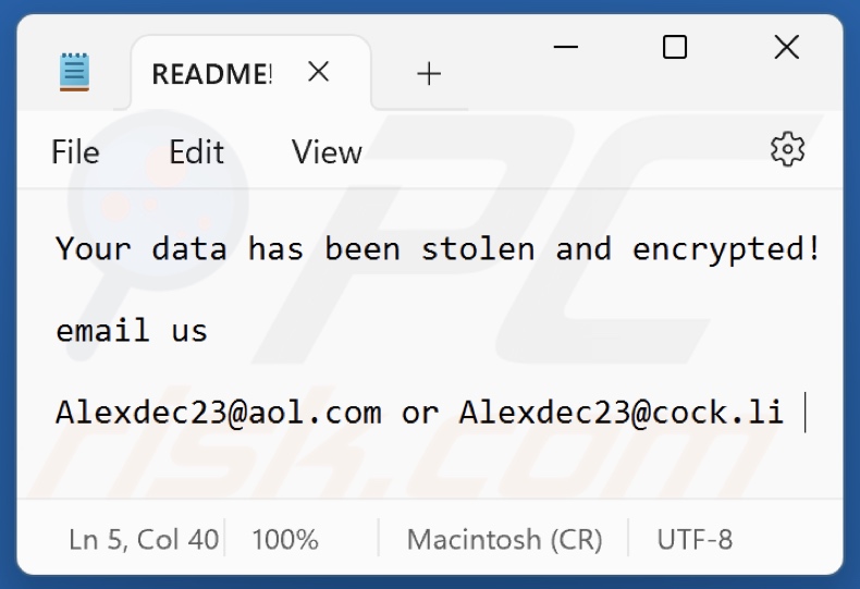 Plik tekstowy ransomware DOOK (README!.txt)