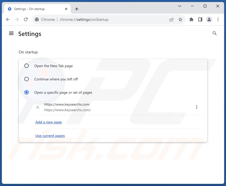 Usuwanie keysearchs.com ze strony domowej Google Chrome
