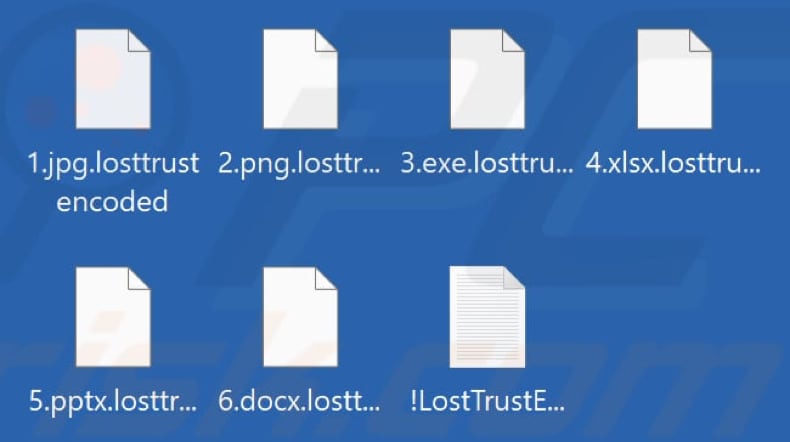 Pliki zaszyfrowane przez ransomware LostTrust (rozszerzenie .losttrustencoded)