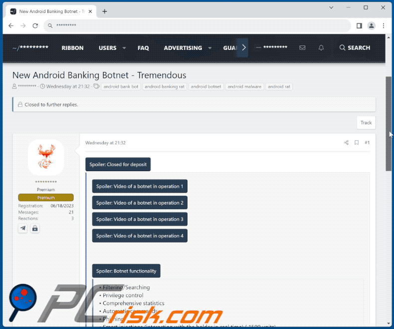 Malware Tremendous promowane w sieci (GIF)