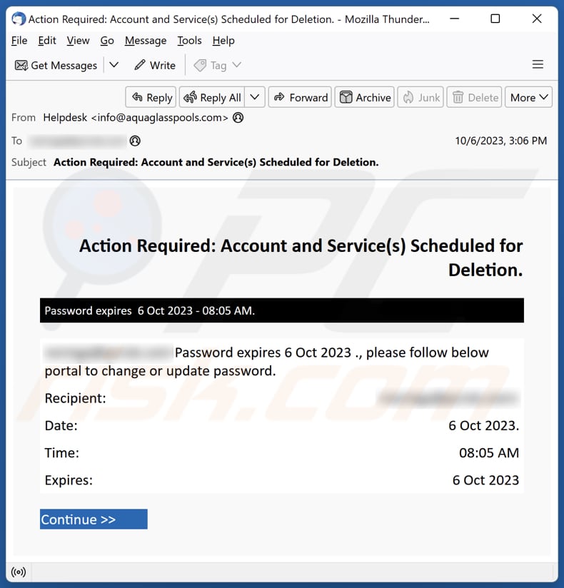 E-mailowa kampania spamowa Account And Service(s) Scheduled For Deletion