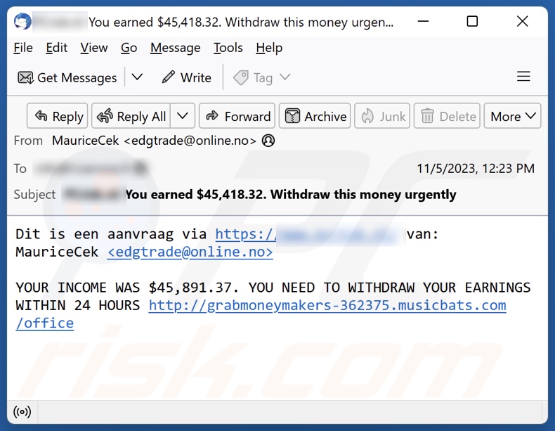 E-mail spamowy promujący oszustwo Bitcoin Mining - 1
