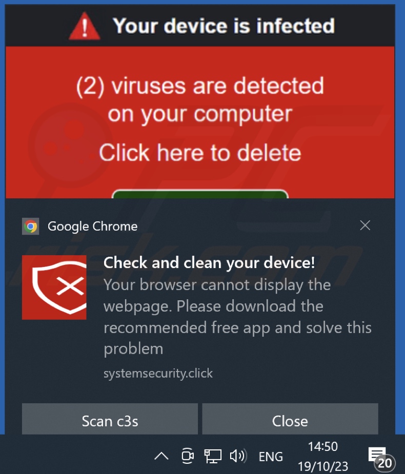 Reklama wyświetlana przez witrynę, na której działa oszustwo Gogle Safe Browser Total Protection (systemsecurity[.]click)