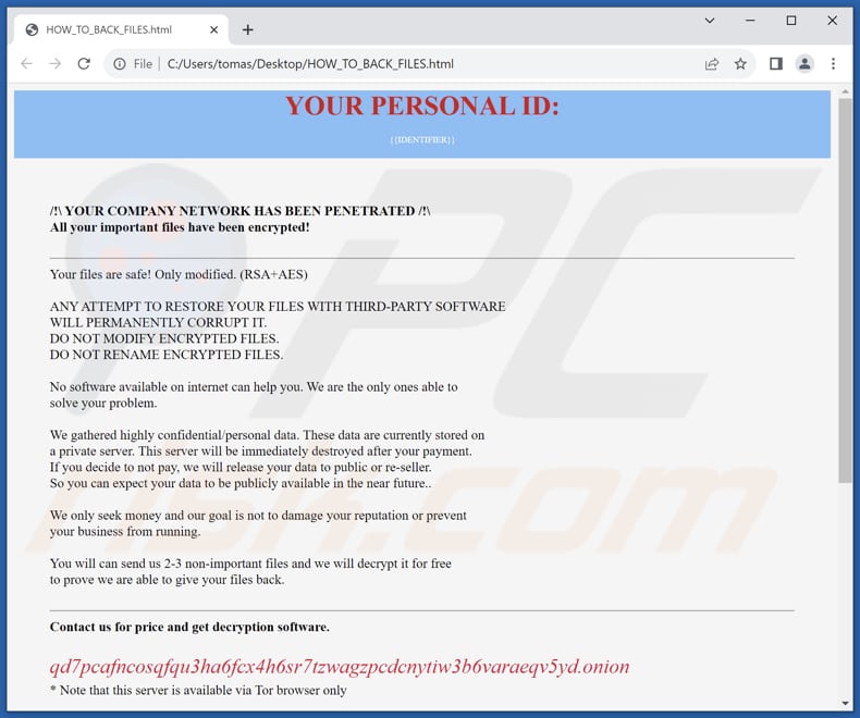 Plik HTML ransomware Hazard (HOW_TO_BACK_FILES.html)