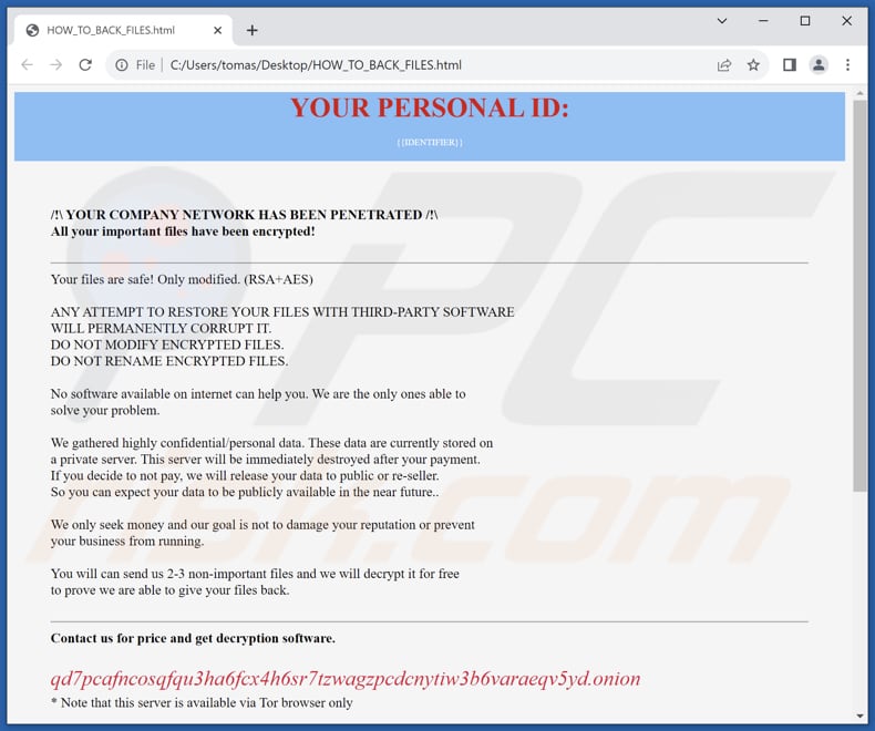 Plik HTML ransomware Hazard (HOW_TO_BACK_FILES.html)