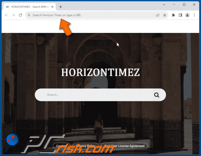 Porywacz przeglądarki Horizon Timez przekierowujący do Bing (GIF)