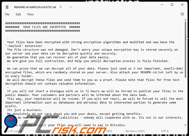 Notatka z żądaniem okupu ransomware Keylock (README-id-[username].txt) GIF