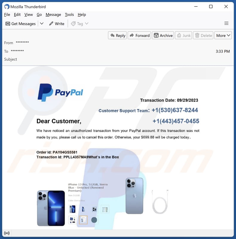 E-mailowa kampania spamowa PayPal - Unauthorized Transaction