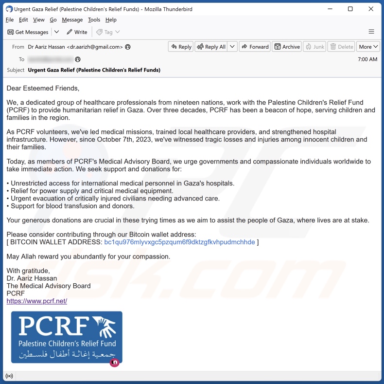 E-mailowa kampania spamowa PCRF