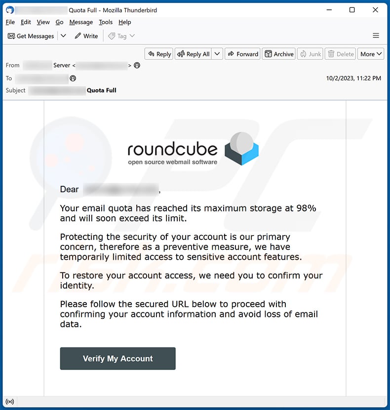 Oszustwo e-mailowe Roundcube (2023-10-03)