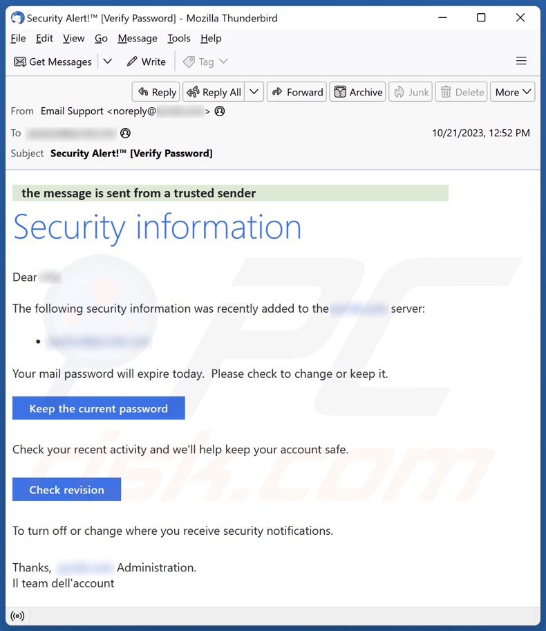 E-mailowa kampania spamowa Security Information