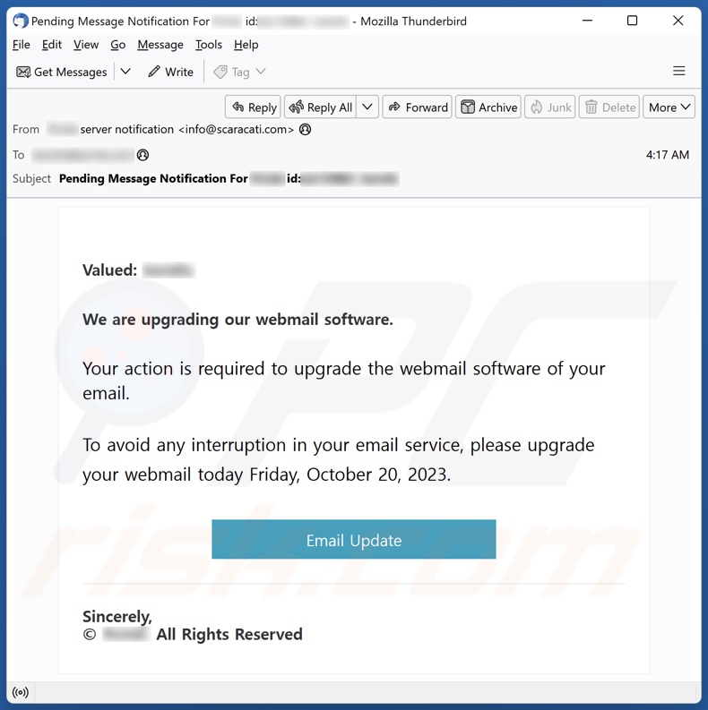 E-mailowa kampania spamowa Webmail Software Upgrade