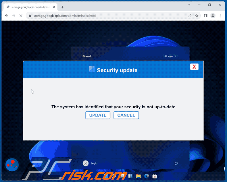 Wygląd oszustwa Your Security Is Not Up-To-Date (GIF)