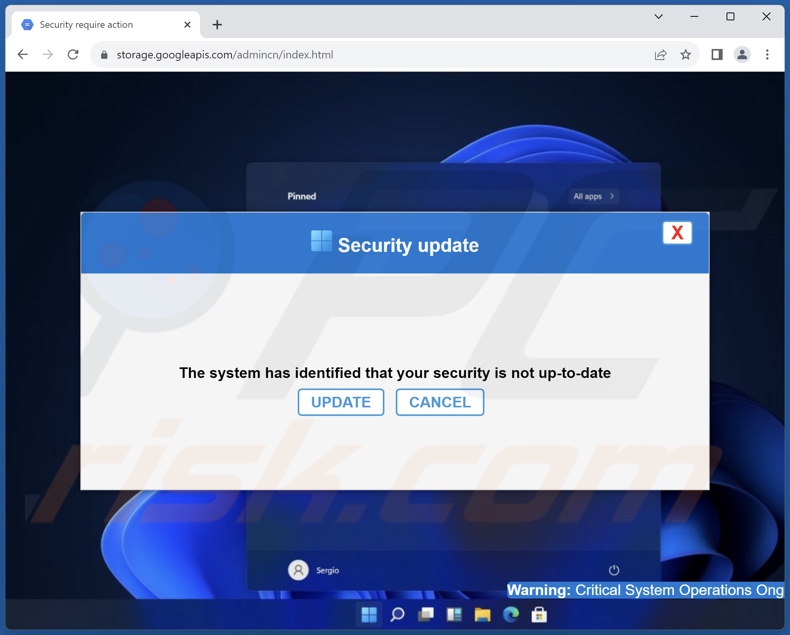 Oszustwo Your Security Is Not Up-To-Date