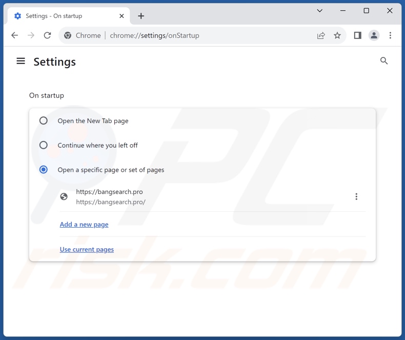 Usuwanie bangsearch.pro ze strony domowej Google Chrome