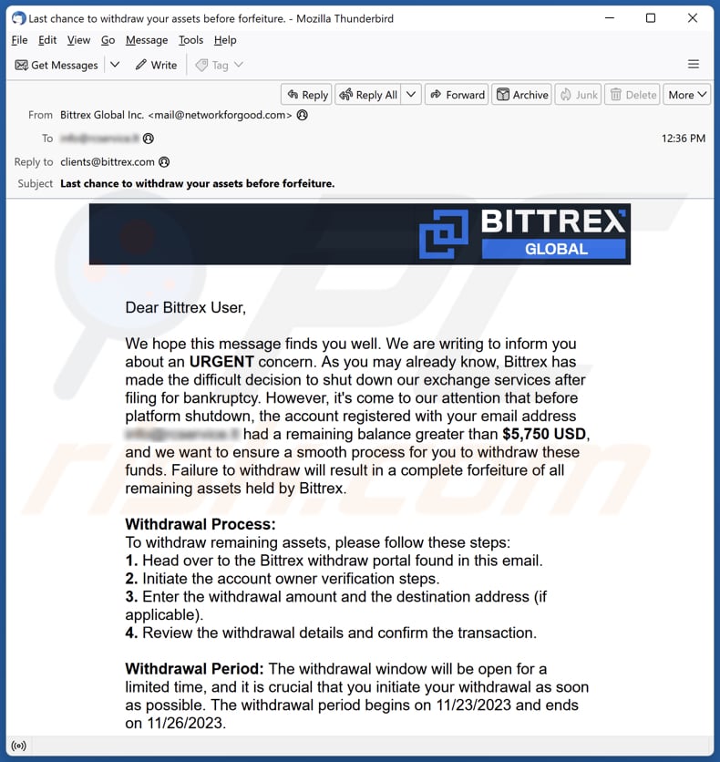E-mailowa kampania spamowa Bittrex