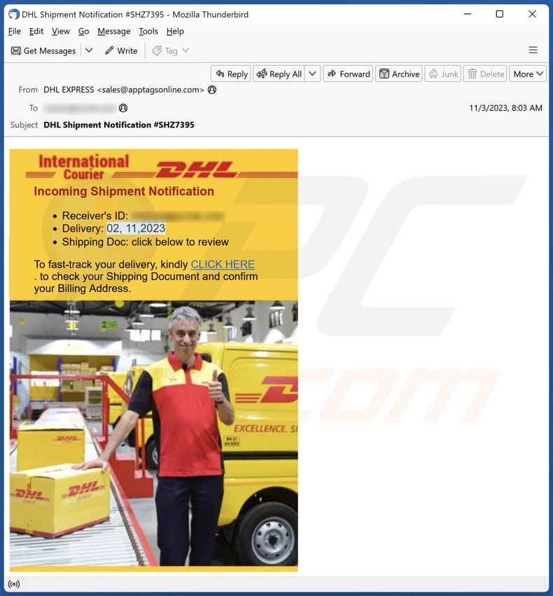 DHL - Incoming Shipment Notification Kampania spamowa e-mail