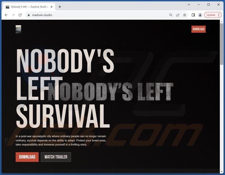 Fałszywa witryna pobierania Nobody's Left, dystrybuująca malware Epsilon