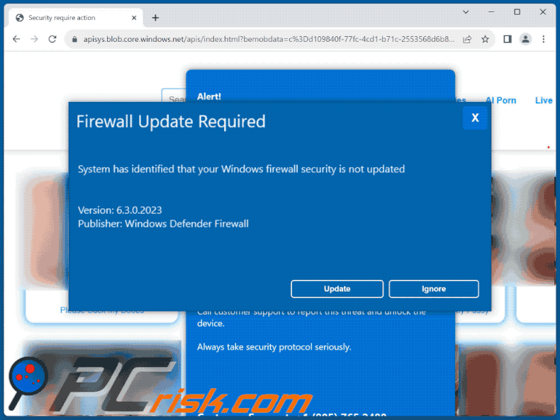 Wygląd oszustwa Firewall Update Required (GIF)