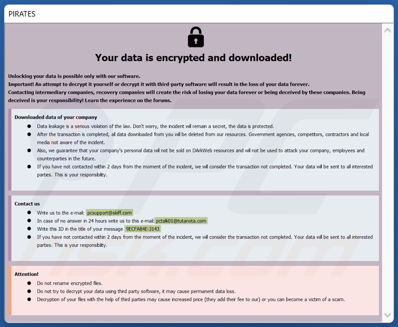 Notatka z żądaniem okupu LEAKDB (info.hta)