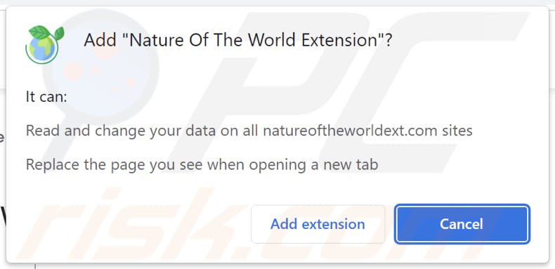 Porywacz przeglądarki Nature Of The World Extension proszący o pozwolenia
