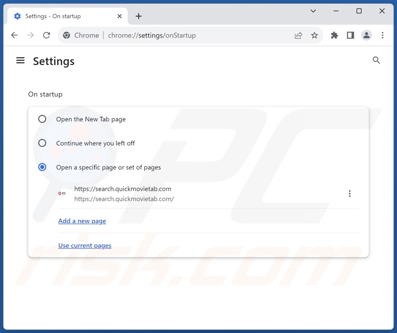 Usuwanie search.quickmovietab.com ze strony domowej Google Chrome