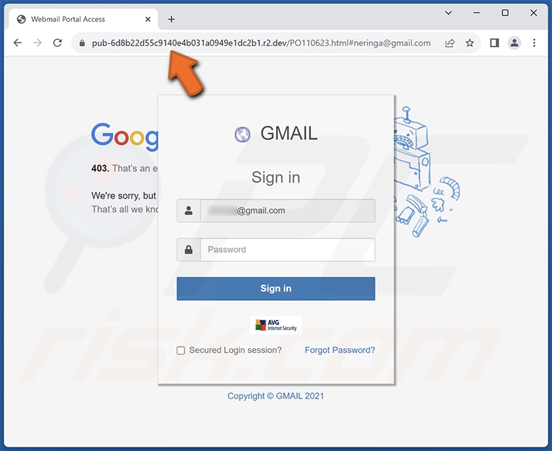 Strona phishingowa promowana przez oszukańczy e-mail Server Warning
