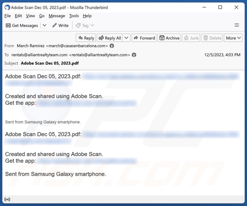 E-mailowa kampania spamowa Adobe Scan
