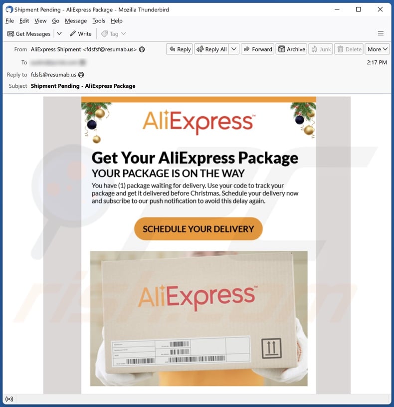 E-mailowa kampania spamowa AliExpress Package