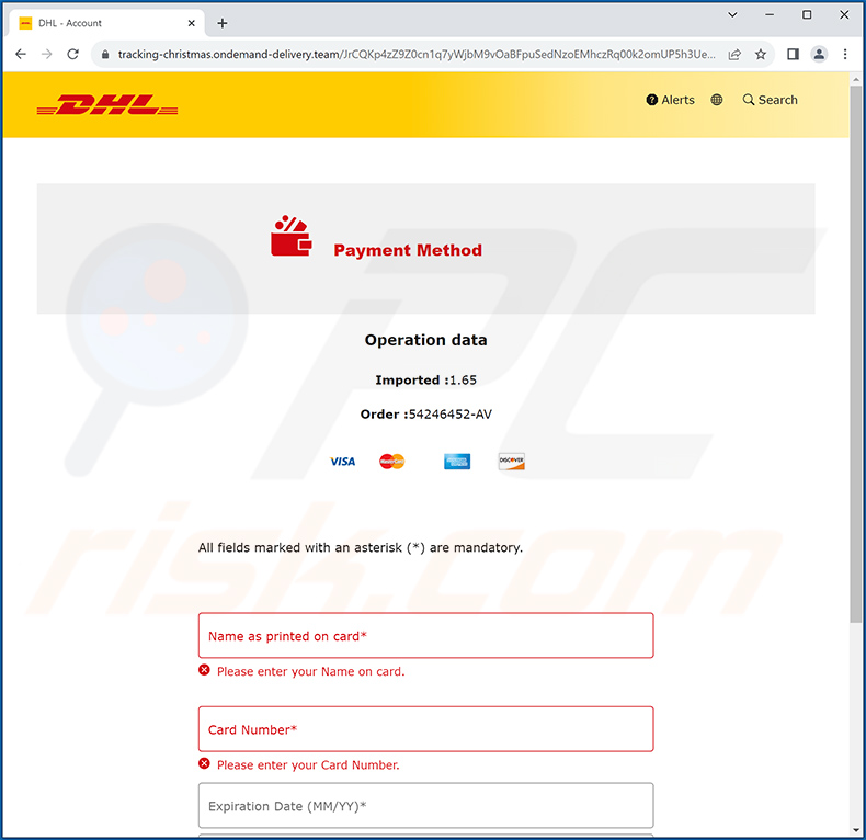 Strona phishingowa promowana poprzez oszukańczy e-mail DHL Unpaid Duty (strona nr 2)