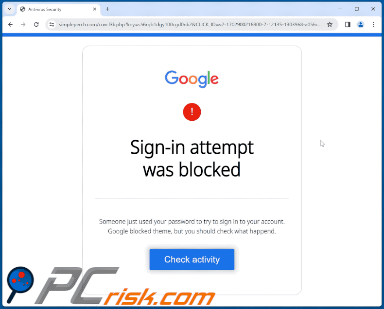 Wygląd oszustwa Google - Sign-in Attempt Was Blocked