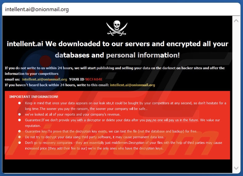 Notatka z żądaniem okupu ransomware Intel (pop-up)