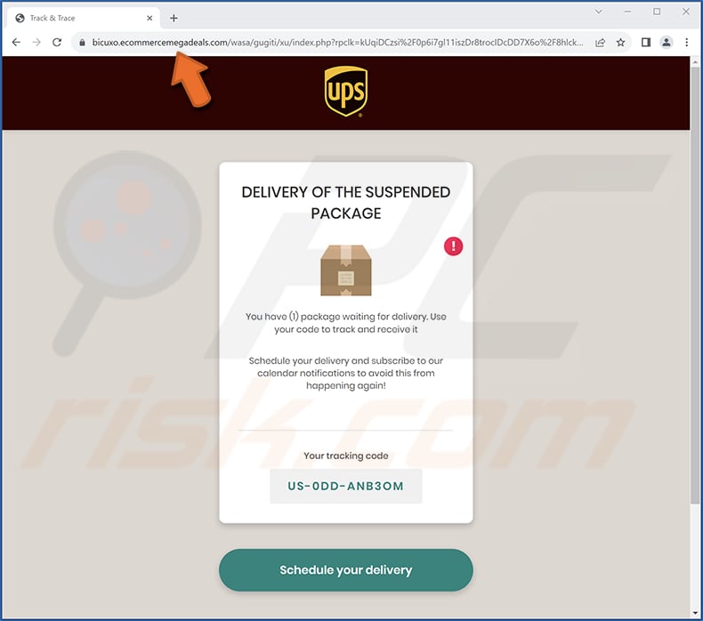 Początkowa strona oszustwa e-mailowego IPS Pending Package Delivery