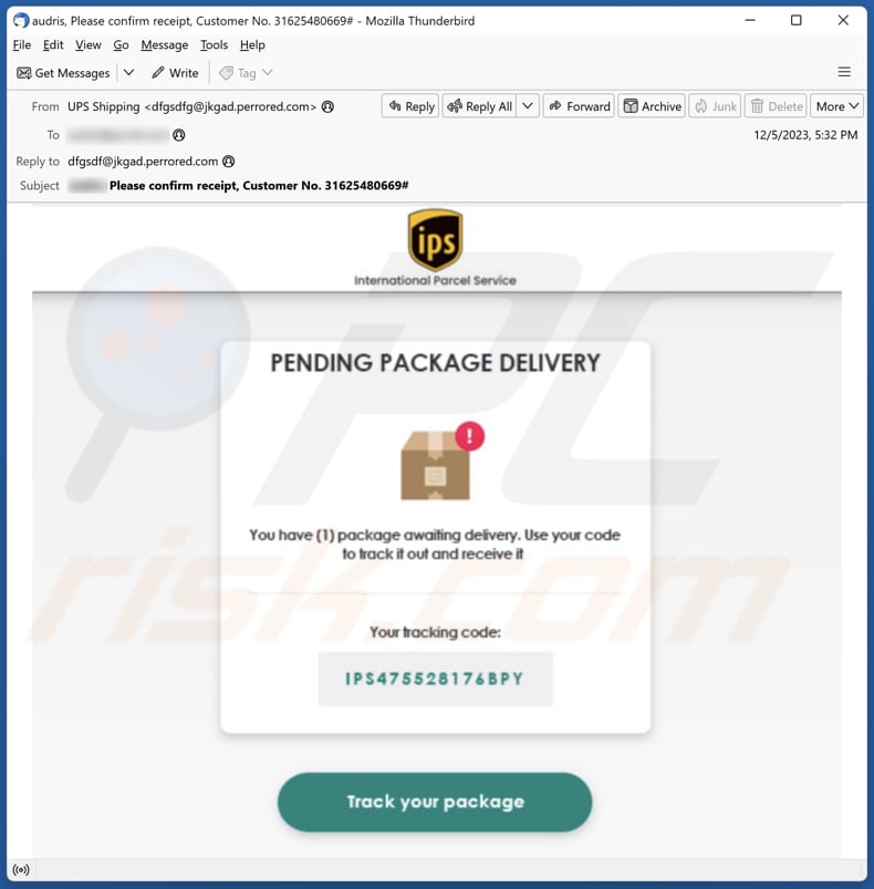 E-mail phishingowy IPS Pending Package Delivery