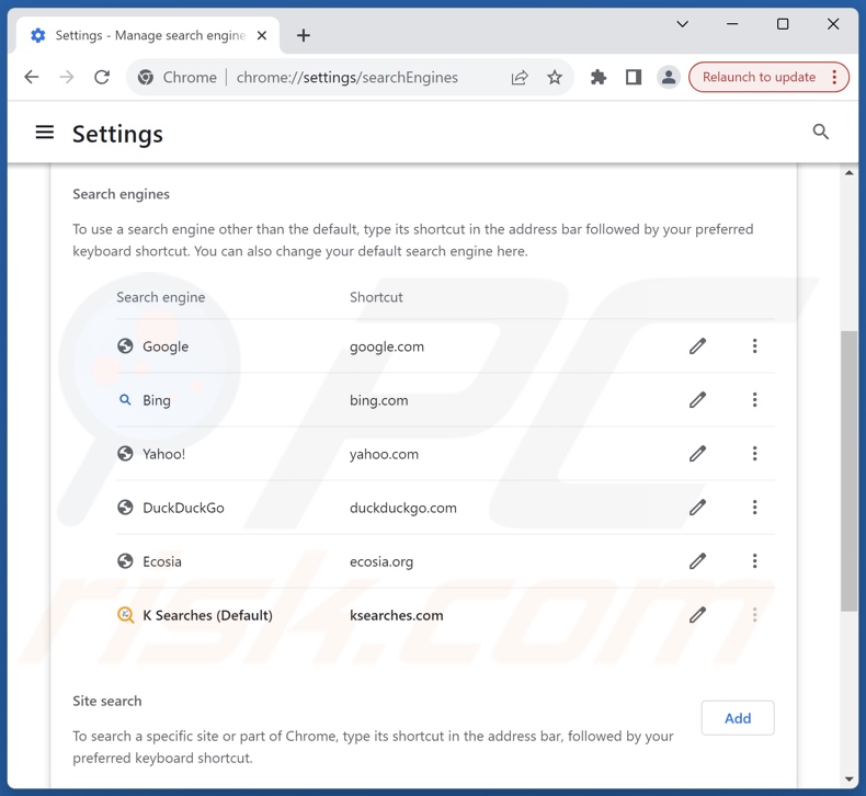 Usuwanie ksearches.com z domyślnej wyszukiwarki Google Chrome