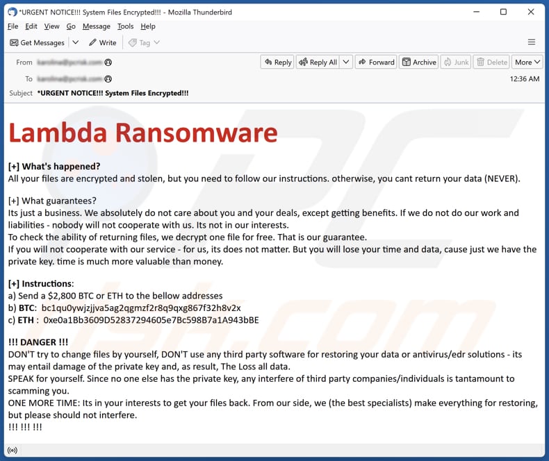 E-mailowa kampania spamowa Lambda Ransomware
