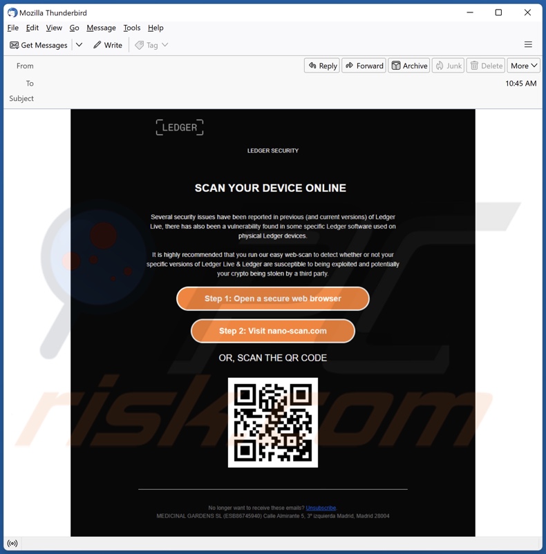 E-mailowa kampania spamowa LEDGER SECURITY