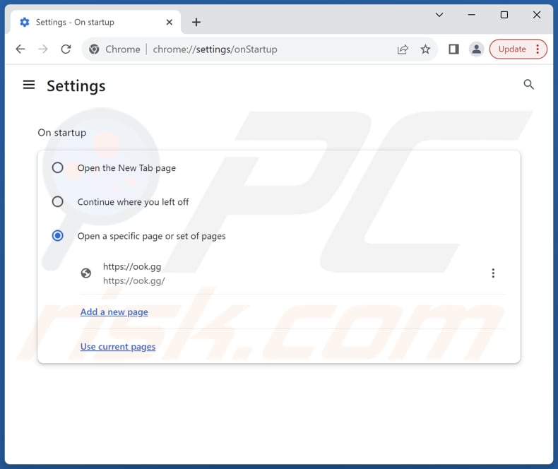 Usuwanie ook.gg ze strony domowej Google Chrome