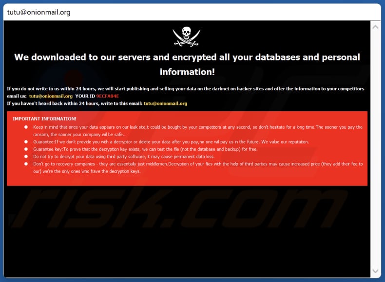 Okno pop-up ransomware Tutu