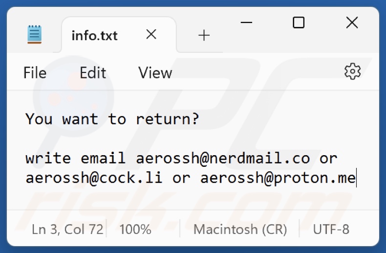 Plik tekstowy ransomware AeR (info.txt)