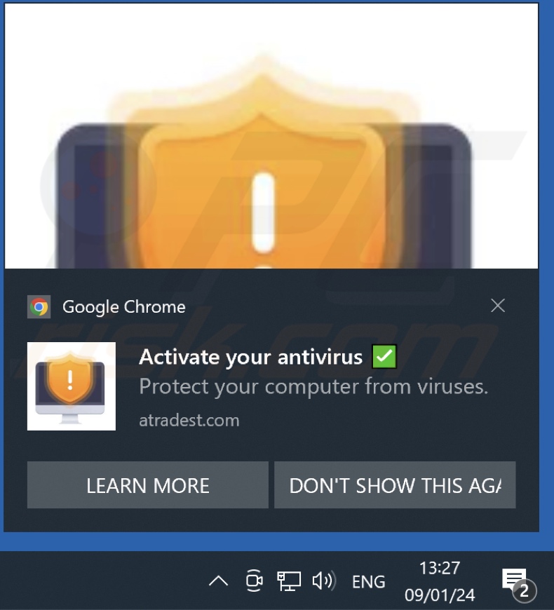 Powiadomienie pop-up przeglądarki promujące oszustwo CCLEANER AntiVirus License Has Expired