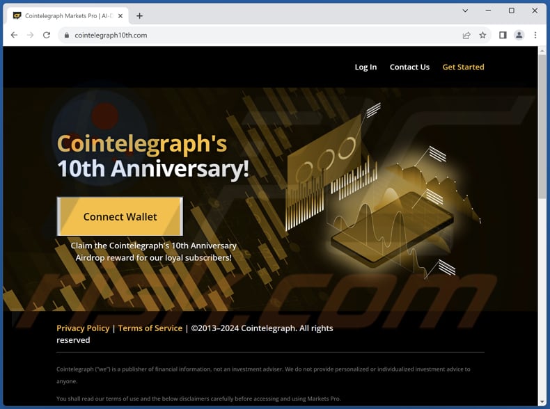 Oszustwo Cointelegraph's 10th Anniversary Airdrop