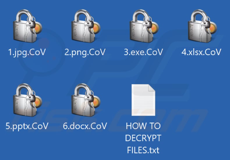 Pliki zaszyfrowane przez ransomware CoV (rozszerzenie .CoV)