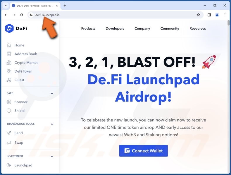 Oszustwo De.Fi Launchpad Airdrop