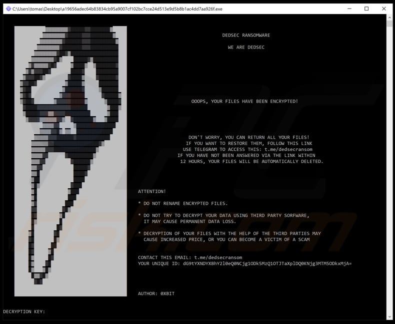 Pop-up ransomware Dedsec