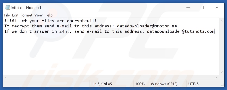 Plik tekstowy ransomware Ebaka (info.txt)