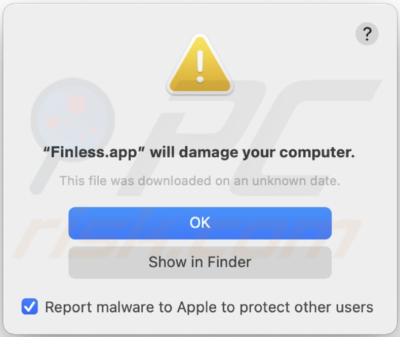 Ostrzeżenie adware Finless.app